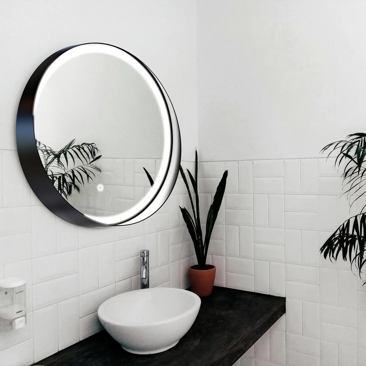 24 Inch Round LED Bathroom Vanity Mirror with Adjustable CCT (3000K/4000K/6000K) - Black Frame, 1440 Lumens, Touch Switch & Defogger - Perfect for Makeup, Shaving & Home Decor - High CRI 90+ Lighting