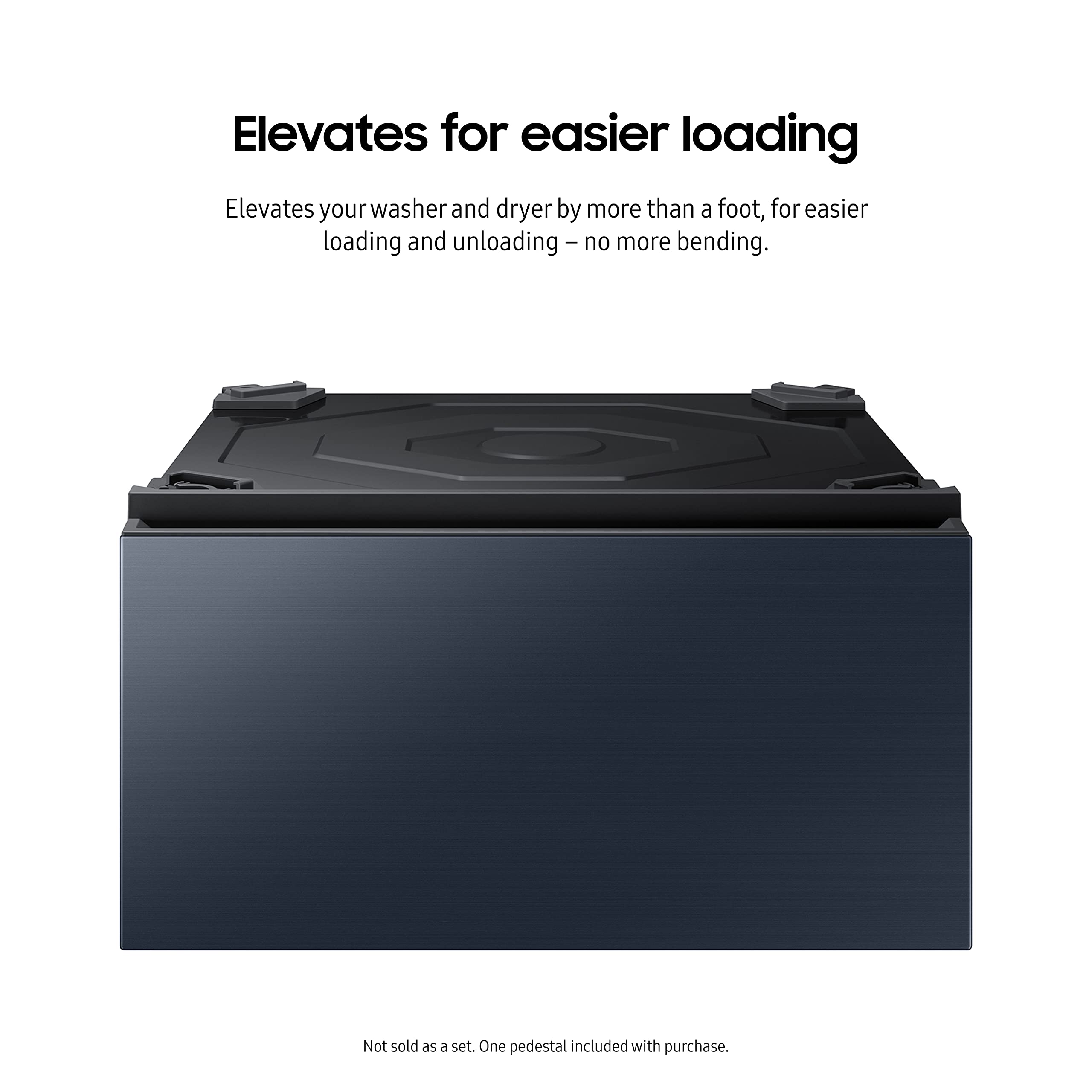 Samsung 27-Inch Bespoke Front Load Washer Dryer Pedestal Stand with Pull-Out Laundry Storage Drawer | WE502ND | Brushed Navy | Space-Saving Laundry Room Organization for Small Homes & Apartments