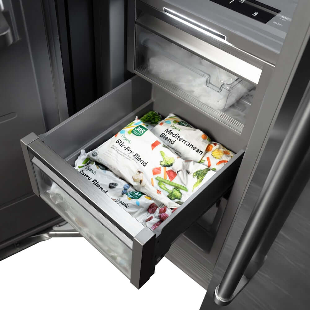 ZLINE Autograph Edition 24-Inch 12.4 cu ft Stainless Steel Column Freezer with Graphite Gray Interior & Gold Accents - Perfect for Home Kitchen, Basement, or Garage Storage (RCFVZ 30424 G)