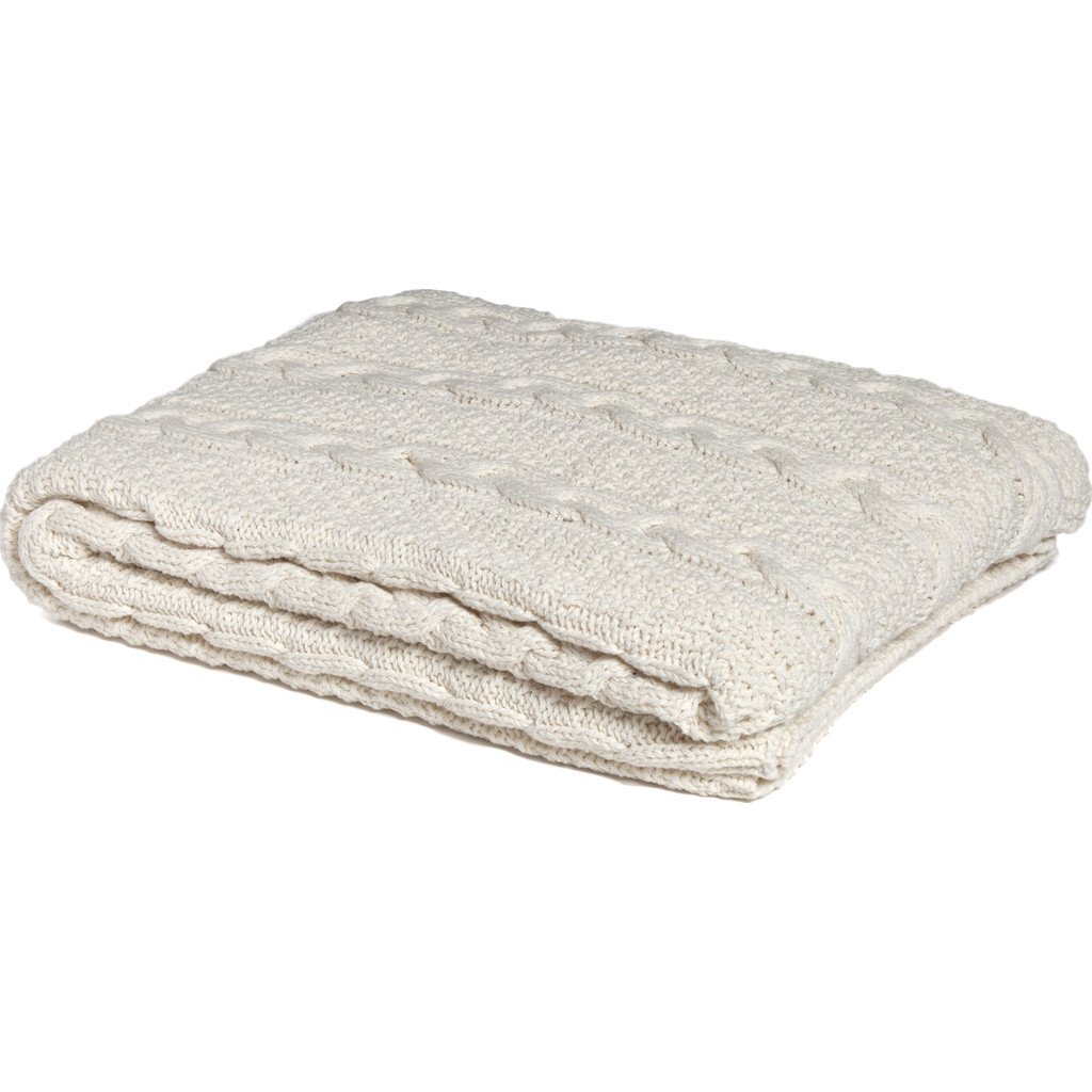 Chunky Cable Knit Eco-Friendly Throw Blanket - Soft & Cozy Milk White - Perfect for Sofa, Bed, and Winter Warmth