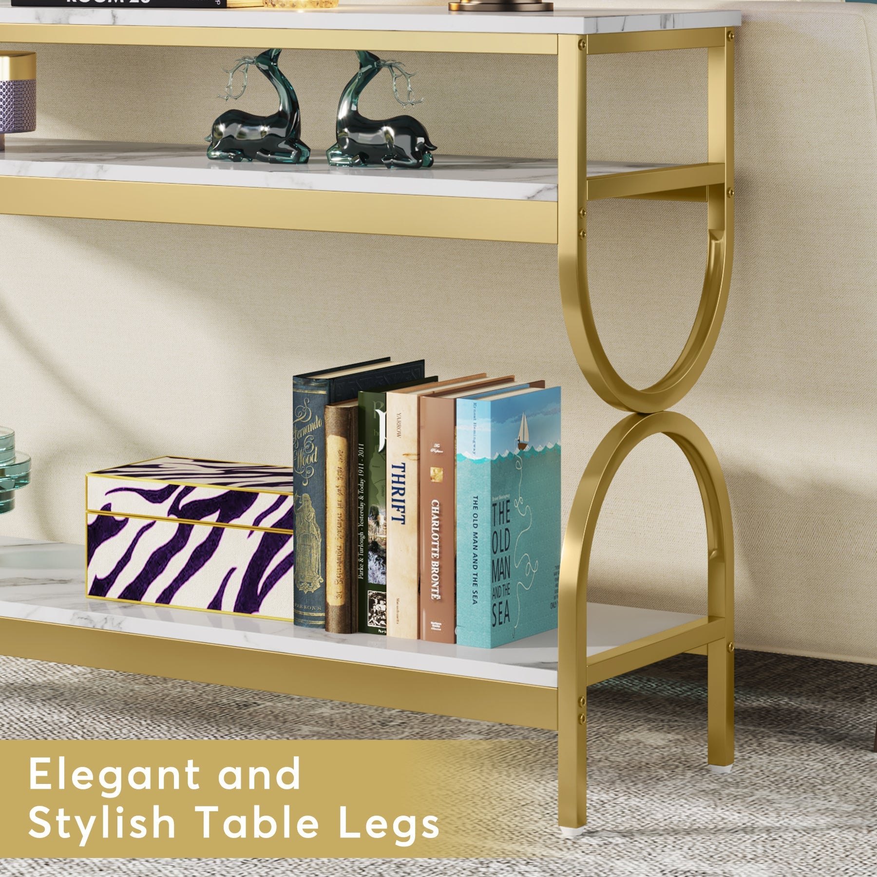 3 Tier Console Table with Storage Shelves - 55 Inch Sofa Table for Living Room, Entryway & Hallway - Modern Narrow Entry Table with 3 Shelves for Home Decor & Organization