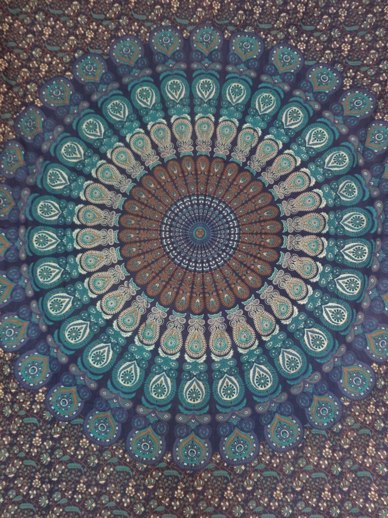 Mandala Tapestry Wall Hanging - Blue Bohemian Beach Throw for Home Decor