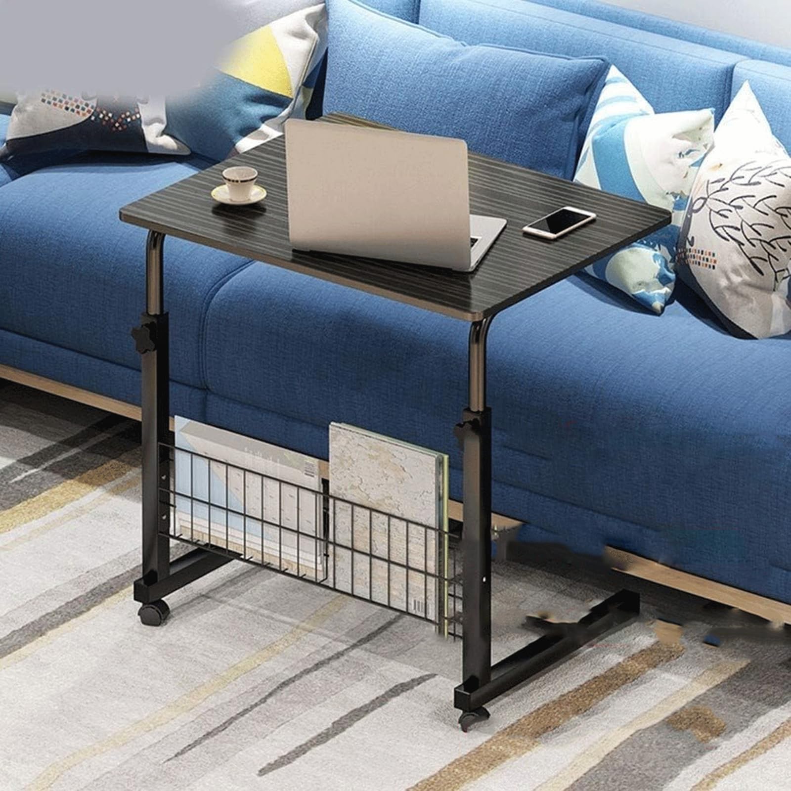 POCHY Adjustable Height Overbed Table with Lockable Wheels - Mobile Standing Desk for Laptop, Bedside Table, Hospital Use, and Home Office Workstation