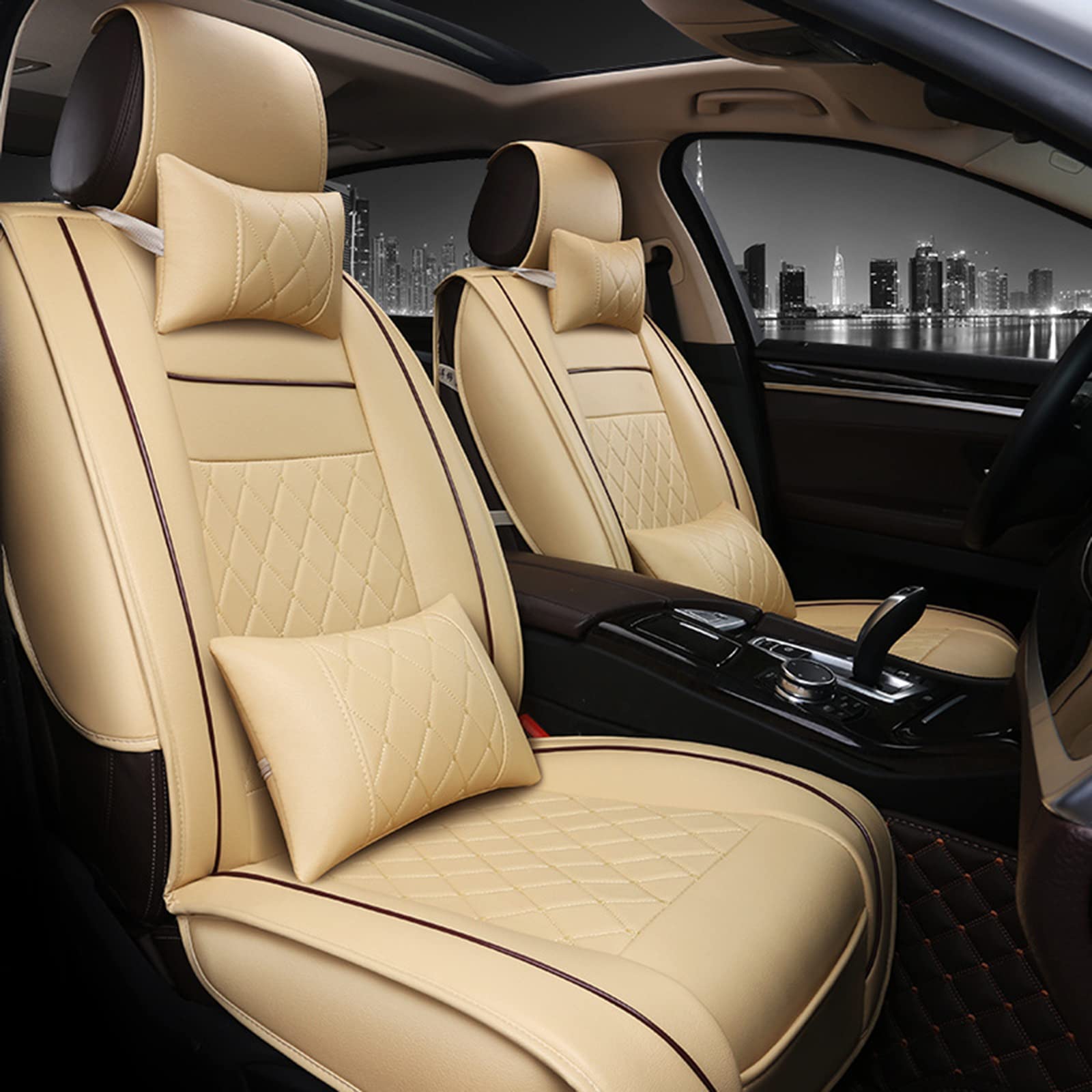 Zhangtaolf Summer Car Seat Cushion - Breathable Synthetic Leather, Easy to Clean, Heat & Scratch Resistant - 5-Piece Set for All Seasons (Beige) | Perfect for Road Trips, Commuting & Hot Weather Comfort