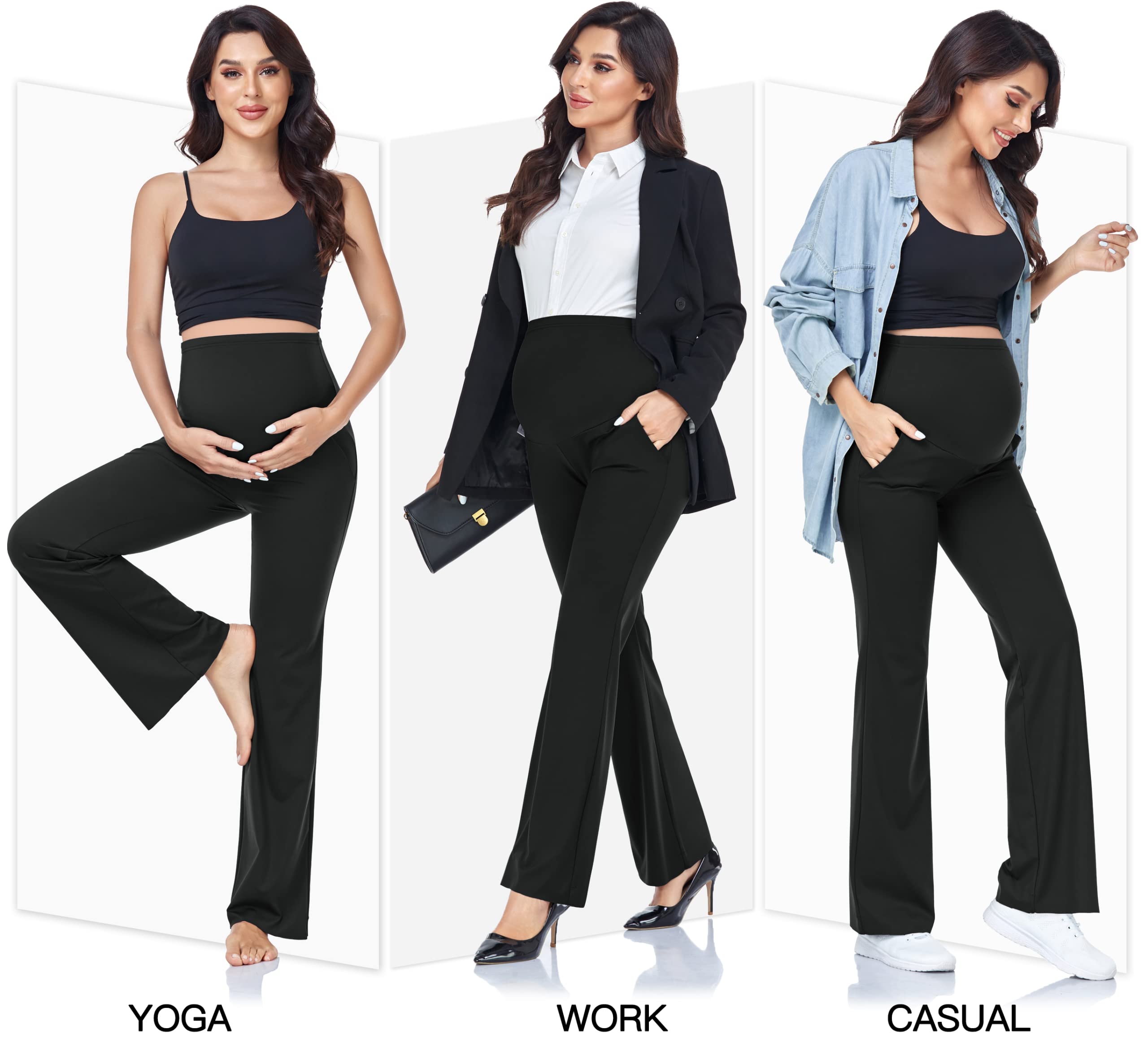 **AMPOSH Women's Maternity Bootcut Work Pants with Pockets - Stretchy Flare Yoga Pants for Pregnancy, Workout & Daily Wear - Comfortable Office & Casual Outfit**    *(Use Cases: Perfect for pregnant women at work, yoga sessions, running errands, or casual outings.)*