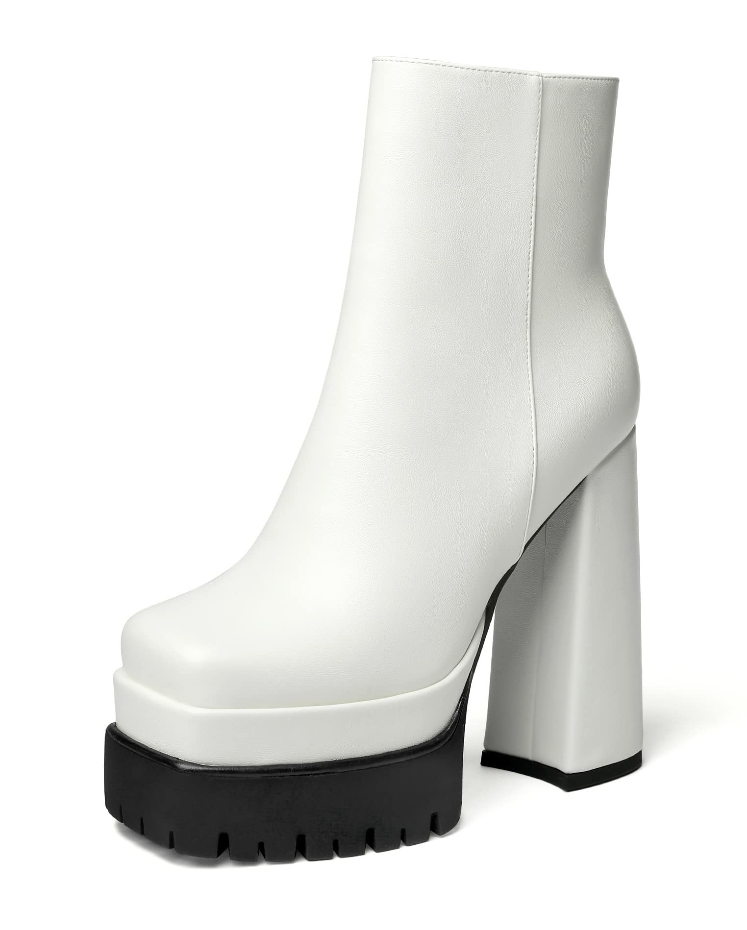 Eldof Women's Platform Boots Chunky Heel Square Toe Ankle Boots with Side Zipper - Stylish & Comfortable for Fall Winter Outfits, Parties, and Casual Wear