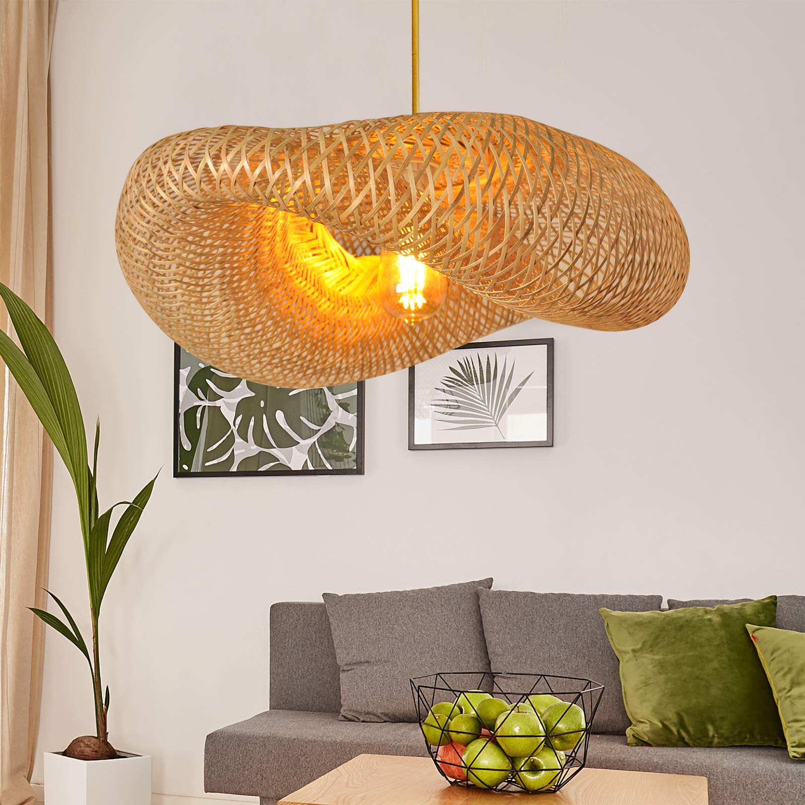 Handwoven Bamboo Pendant Light Fixture - Adjustable Cord Bird Nest Lamp Shade for Living Room, Dining Room, Bar & Café - Farmhouse Vintage Rustic Ceiling Lighting Decor (22 Inch, Bulb Not Included) - Perfect for Cozy Home Ambiance and Commercial Spaces