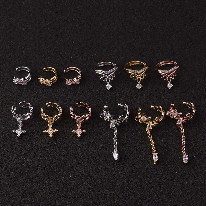 18K Gold Plated No Piercing Ear Cuff with Diamonds - Elegant Clip-On Earrings for Women | Perfect for Parties, Weddings & Everyday Wear | HSPJ19123