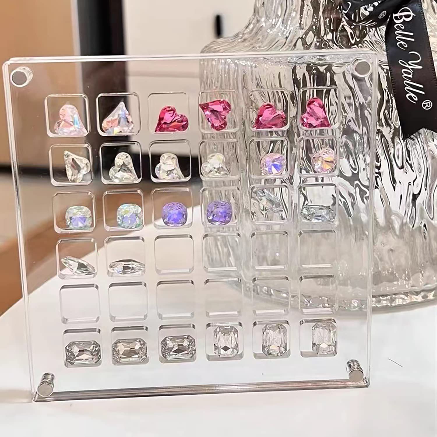 36 Grid Clear Acrylic Nail Art Storage Box with Transparent Cover - Jewelry Organizer Display Rack for Salon, Home & Travel (BT048) - Perfect for Nail Technicians, DIY Enthusiasts and Beauty Lovers