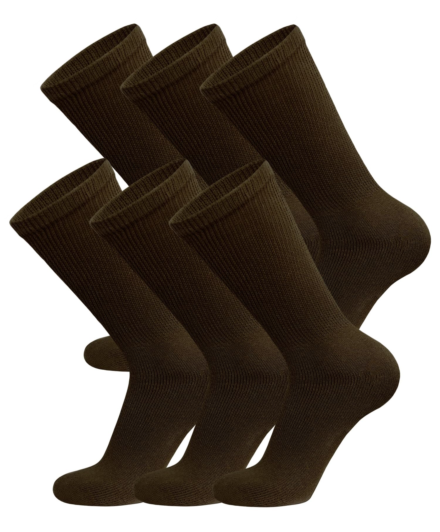 6 Pairs of Cotton Diabetic Non-Binding Neuropathy Crew Socks for Men - Comfortable & Non-Slip (Brown, Fits Shoe Size 12-14.5) - Ideal for Daily Wear, Diabetes Care & Foot Circulation Support
