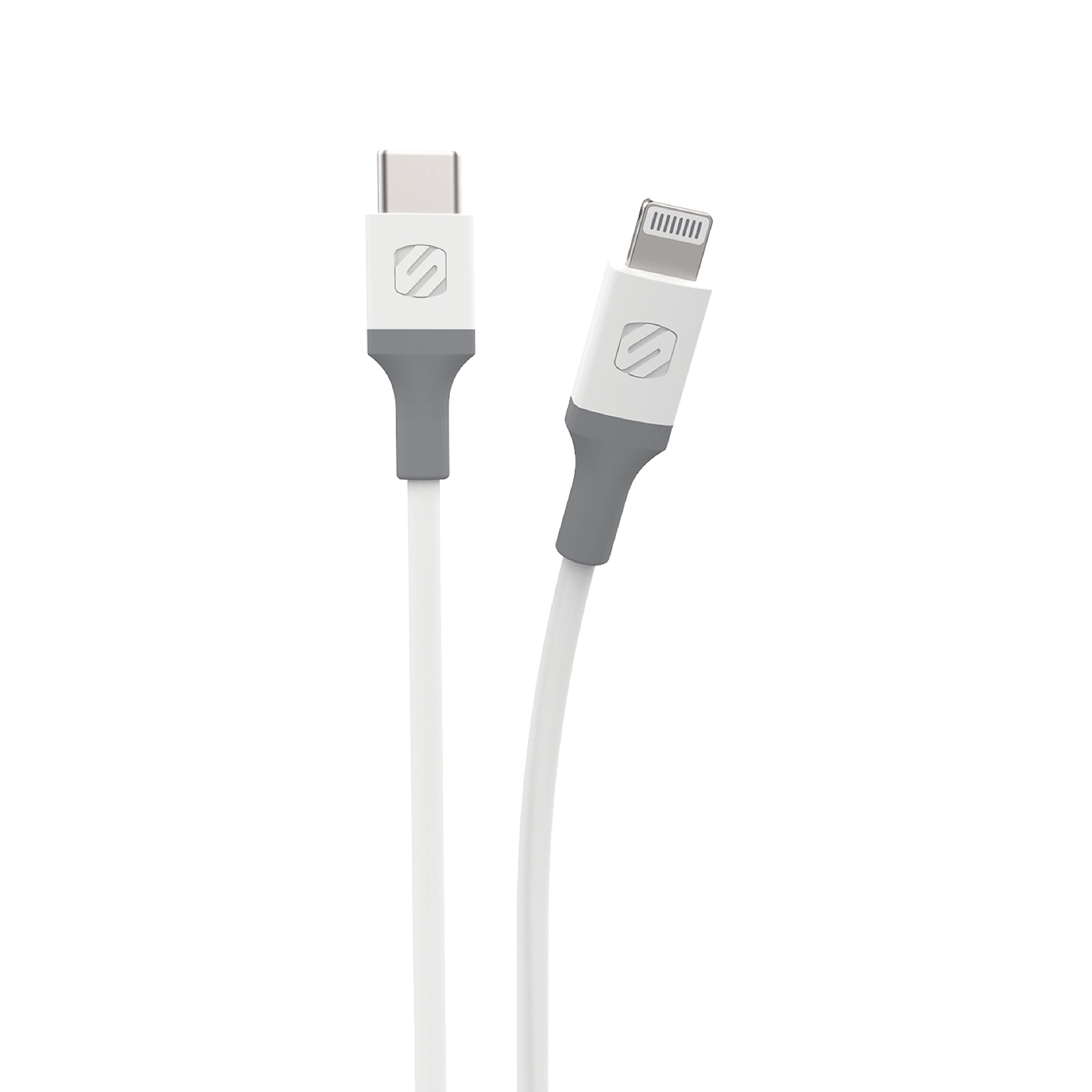 Scosche Ci44WG-SP Strikeline MFI Certified Lightning Charger & Sync Cable 4ft - Fast Charging Cable for iPhone 14/13/12/11/X/8 & More - Durable White/Gray Cable for Home, Office & Travel