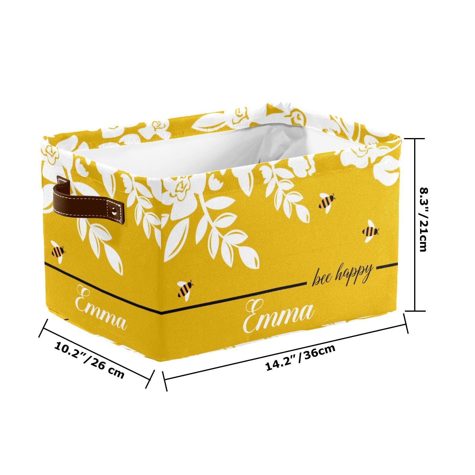 Deven Bee Happy Personalized Large Storage Baskets with Handles - 2 Pack Organizing Bins for Shelves, Closet, Bathroom & Nursery - Perfect for Home Decor & Storage Solutions