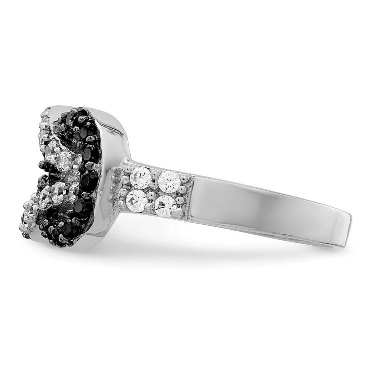 925 Sterling Silver Rhodium Plated Black & Clear CZ Cubic Zirconia Love Knot Ring for Women - Elegant Simulated Diamond Statement Jewelry for Anniversary, Valentine's Day & Special Occasions