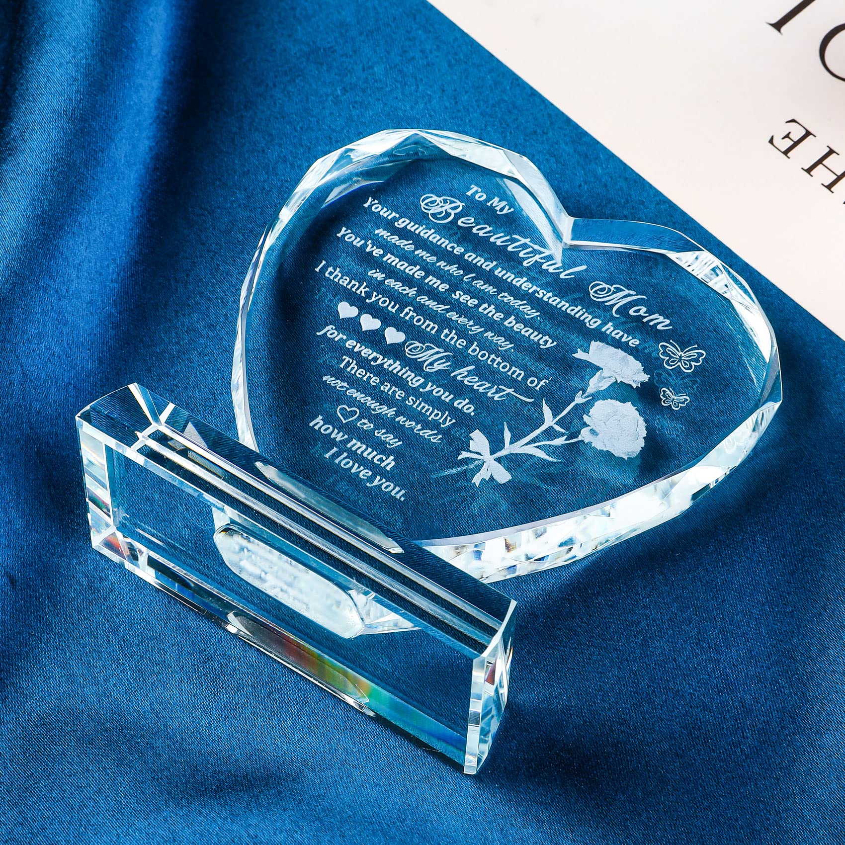 Movdyka Unique Heart-Shaped Glass Keepsake Gift for Mom - Birthday, Mother's Day, Christmas, Thanksgiving - Perfect for Women Who Have Everything, Ideal for Home Decor and Sentimental Keepsakes