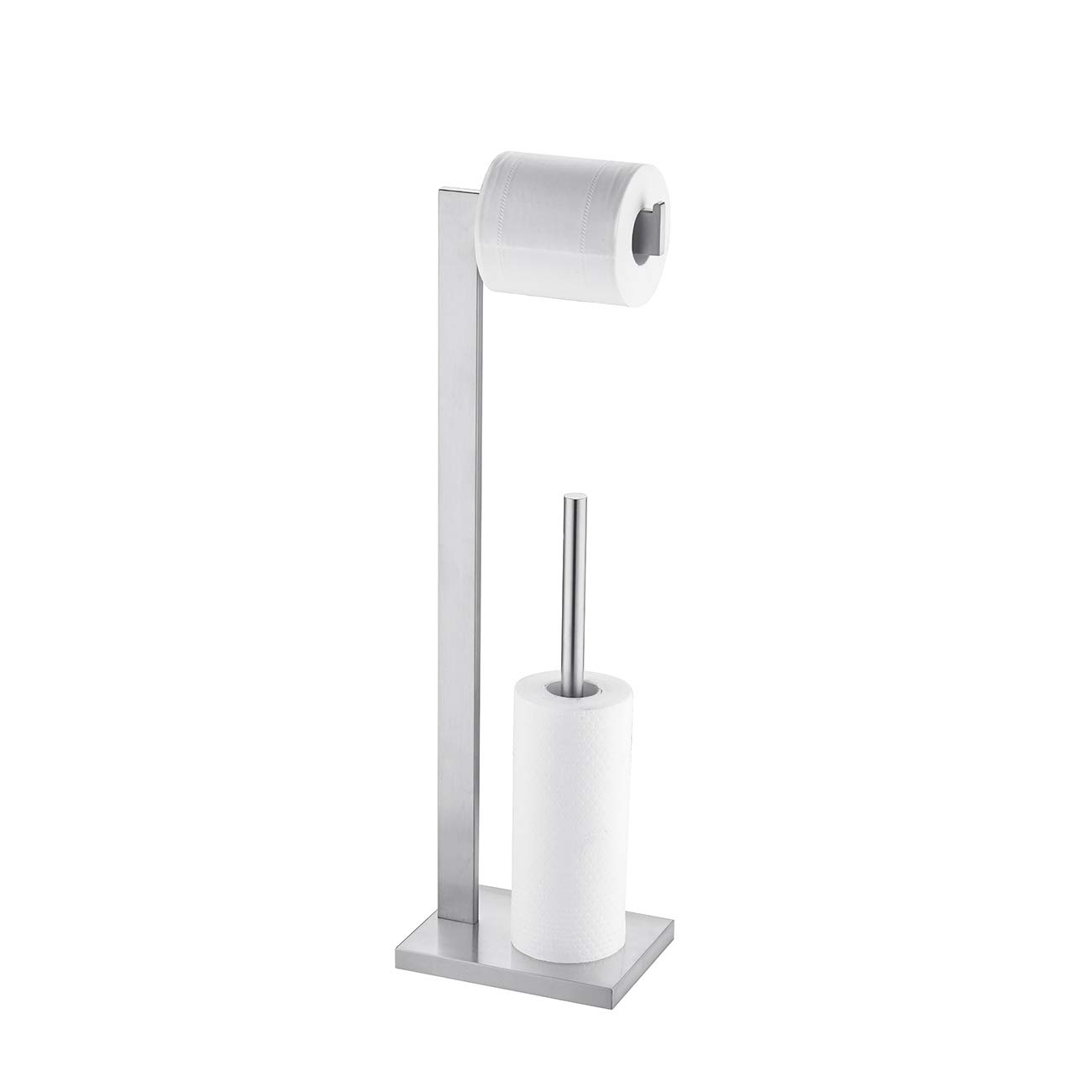 Hoooh Freestanding Toilet Paper Holder Stand - SUS 304 Stainless Steel Brushed Finish Bathroom Tissue Dispenser (TPS104S2-BN) - Perfect for Home, Office, and RV Bathrooms