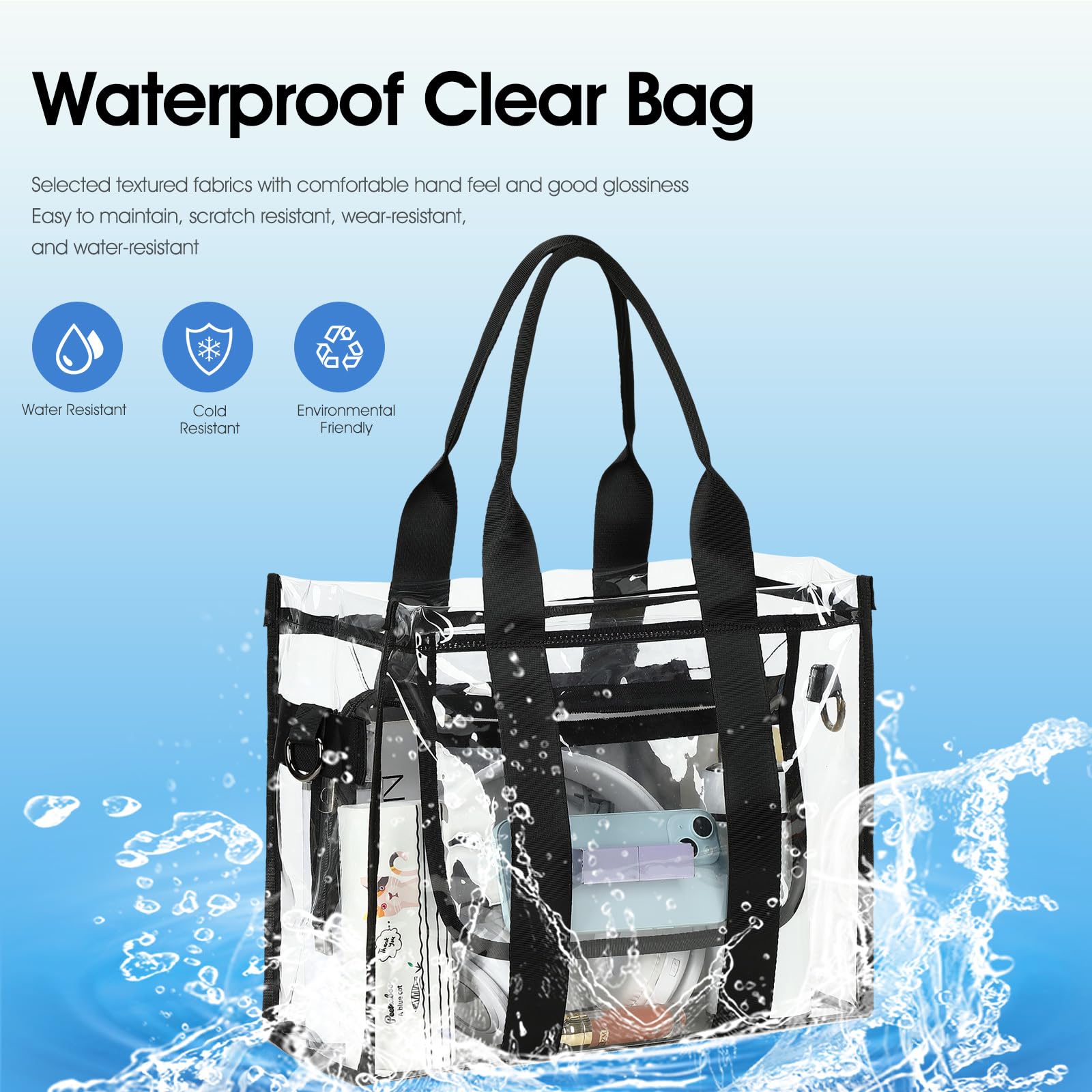 Clear Tote Bag for Women - Stadium Approved Crossbody Purse for Sports Events, Concerts & Work - Lightweight Waterproof Beach Bag for Travel & Outdoor Activities