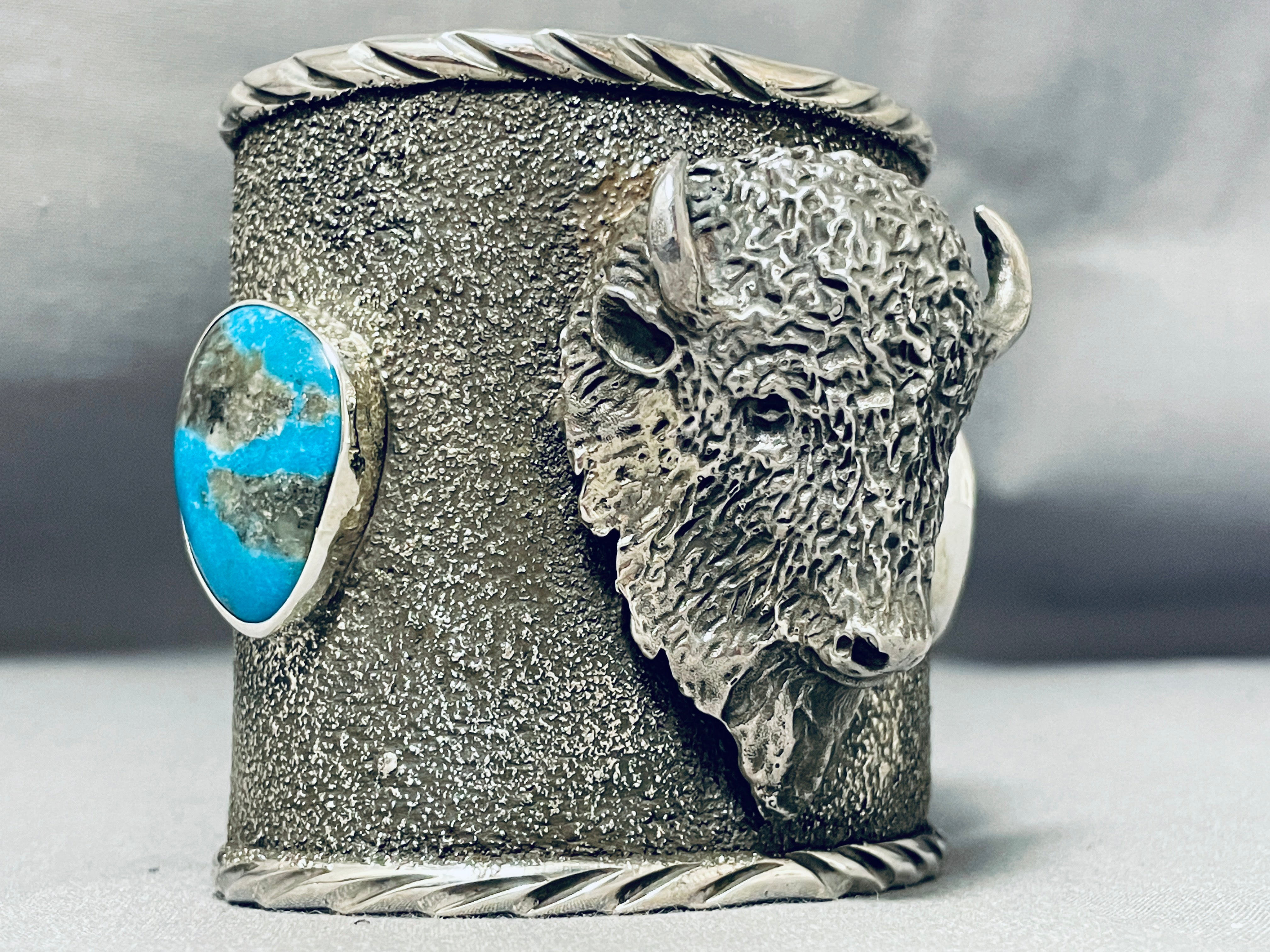 176 Gram Bison Native American Turquoise Sterling Silver Wide Cuff Bracelet - Handmade Jewelry for Women, Boho Chic Accessories, Gift for Her, Perfect for Festivals & Special Occasions