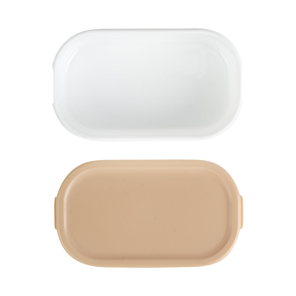Bento Tek 3 oz White Buddha Box Snack & Sauce Containers with Beige Lids - 4 Pack (3.75
