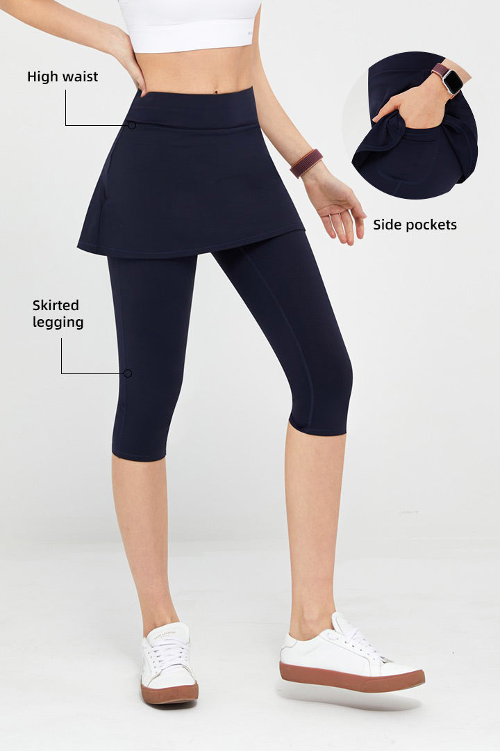 FlexEase™ High Waist Skirted Capri Leggings for Women - Tummy Control Workout Yoga Pants - Comfortable Stretchy Athletic Leggings for Running, Gym & Lounge Wear