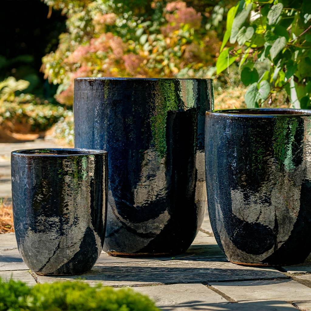 Campania International Brantome Planter Set of 3 - Classic Ink-Colored Outdoor Garden Planters for Patio, Balcony & Home Decor