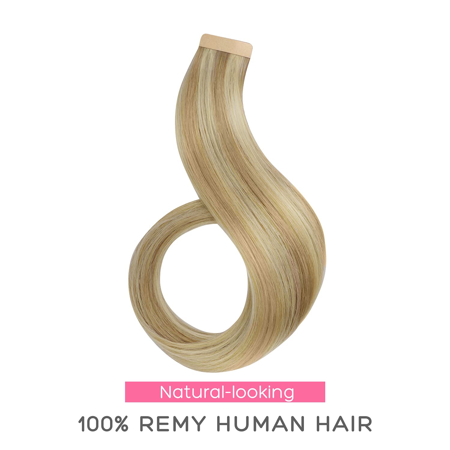 Marat Tape in Hair Extensions 24 Inch - Light Blonde Highlighted Golden Blonde 50g Real Human Hair Extensions | Natural Straight Tape-in Extensions for Volume & Length | Perfect for Weddings, Parties & Daily Styling