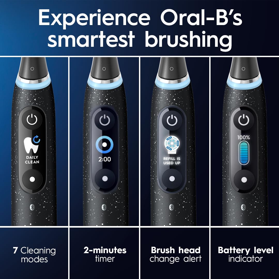 Oral-B iO Series 10 Rechargeable Electric Toothbrush with Pressure Sensor, 2-Minute Timer & 7 Cleaning Modes - Includes 4 Brush Heads & Travel Case - Perfect for Travel, Home & Sensitive Teeth Care (White)