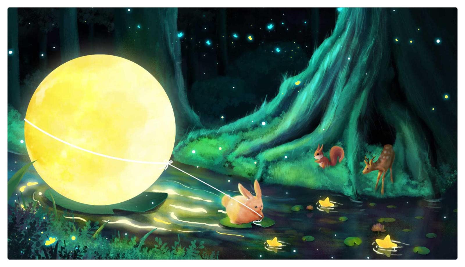 1500 Piece Wooden Jigsaw Puzzle for Adults & Seniors - Sika Deer and Rabbit Holding The Moon - Fun Brain Games & Stress Relief Activity for Family Night, Gifts & Home Decor