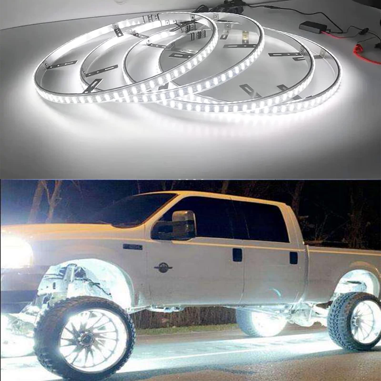 15.5 Inch 576 LED Pure White Wheel Ring Lights - Super Bright Double Row Waterproof Tire Rim Light Kit with RF Remote Control for Trucks, Cars, Off-Road Pickups - Perfect for Night Driving, Car Shows & Off-Road Adventures