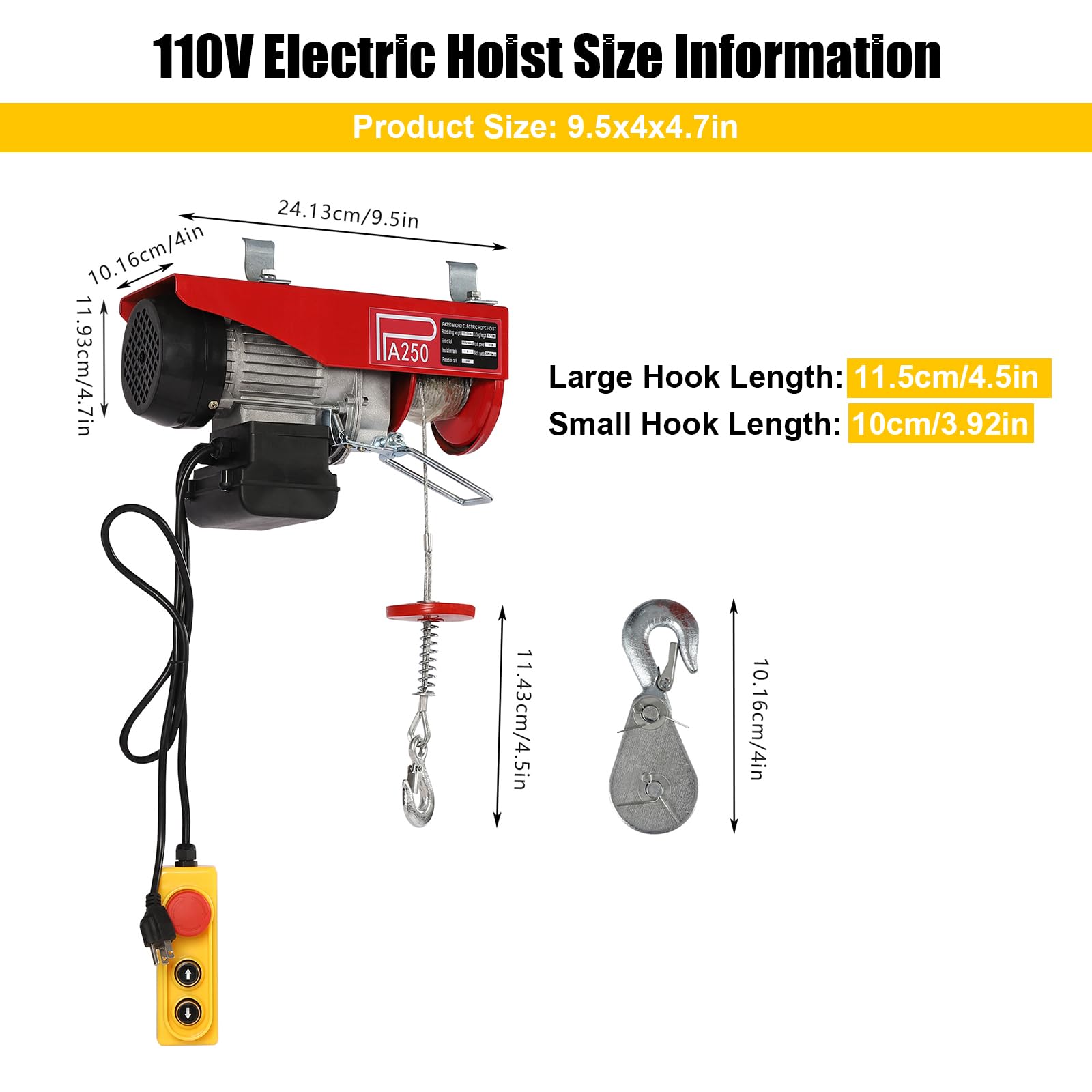 **551LBS Electric Hoist with Wired Remote Control – Single/Double Slings Winch for Attic, Warehouse & Construction – 110V Steel Electric Lift for Heavy Lifting in Factories, Garages & Workshops**