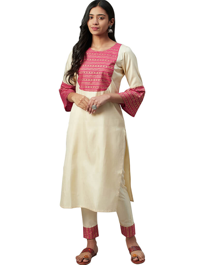 Elegant Beige Poly Silk Pant Kurti for Women - Comfortable & Stylish Indian Ethnic Wear for Parties, Weddings & Festive Occasions