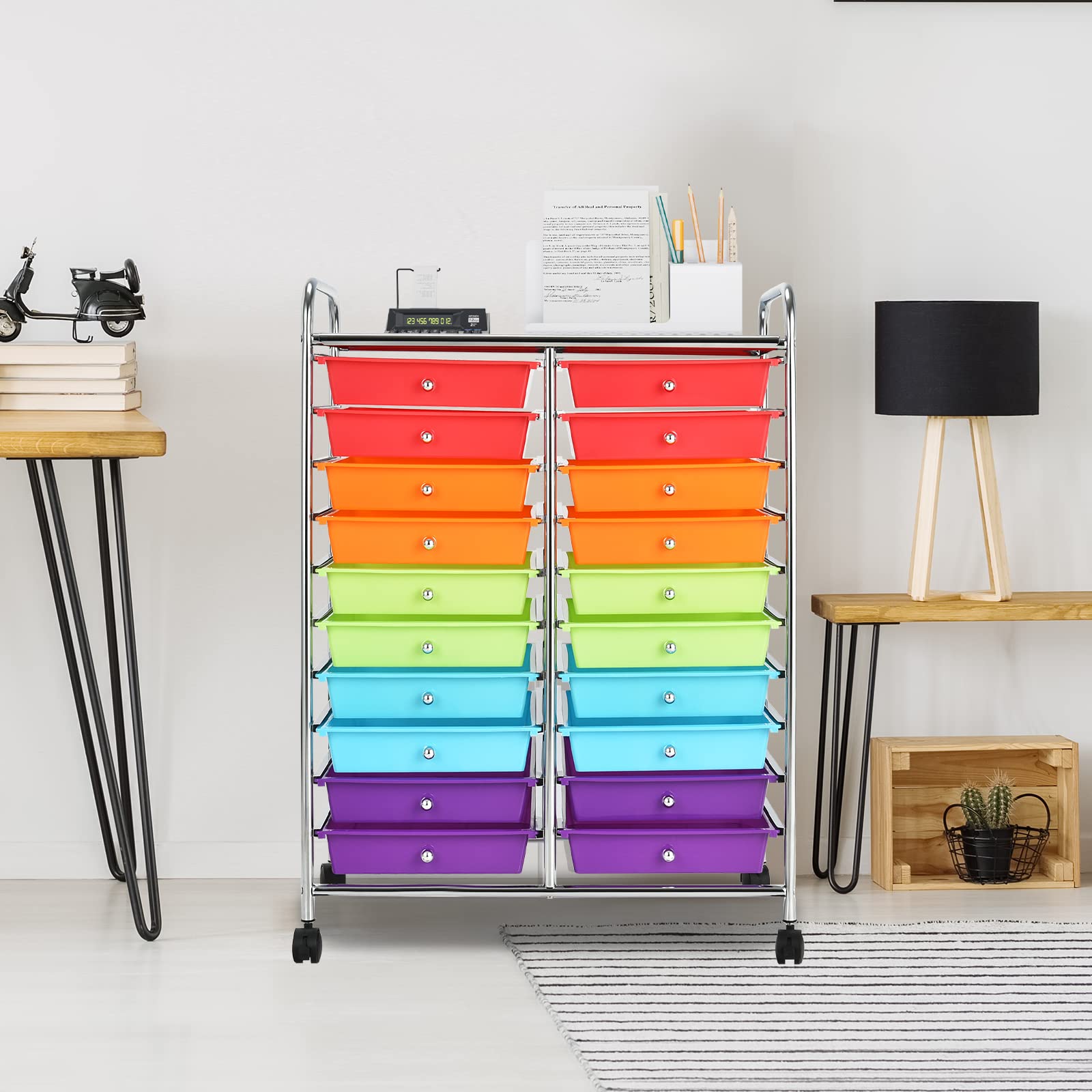 20-Drawer Rolling Storage Cart with Removable Drawers - Heavy Duty Metal Frame Mobile Utility Organizer for Art Supplies, Office, Classroom & Home Use - Perfect for Craft Rooms, Teacher Supplies & Closet Organization (Multicolor)
