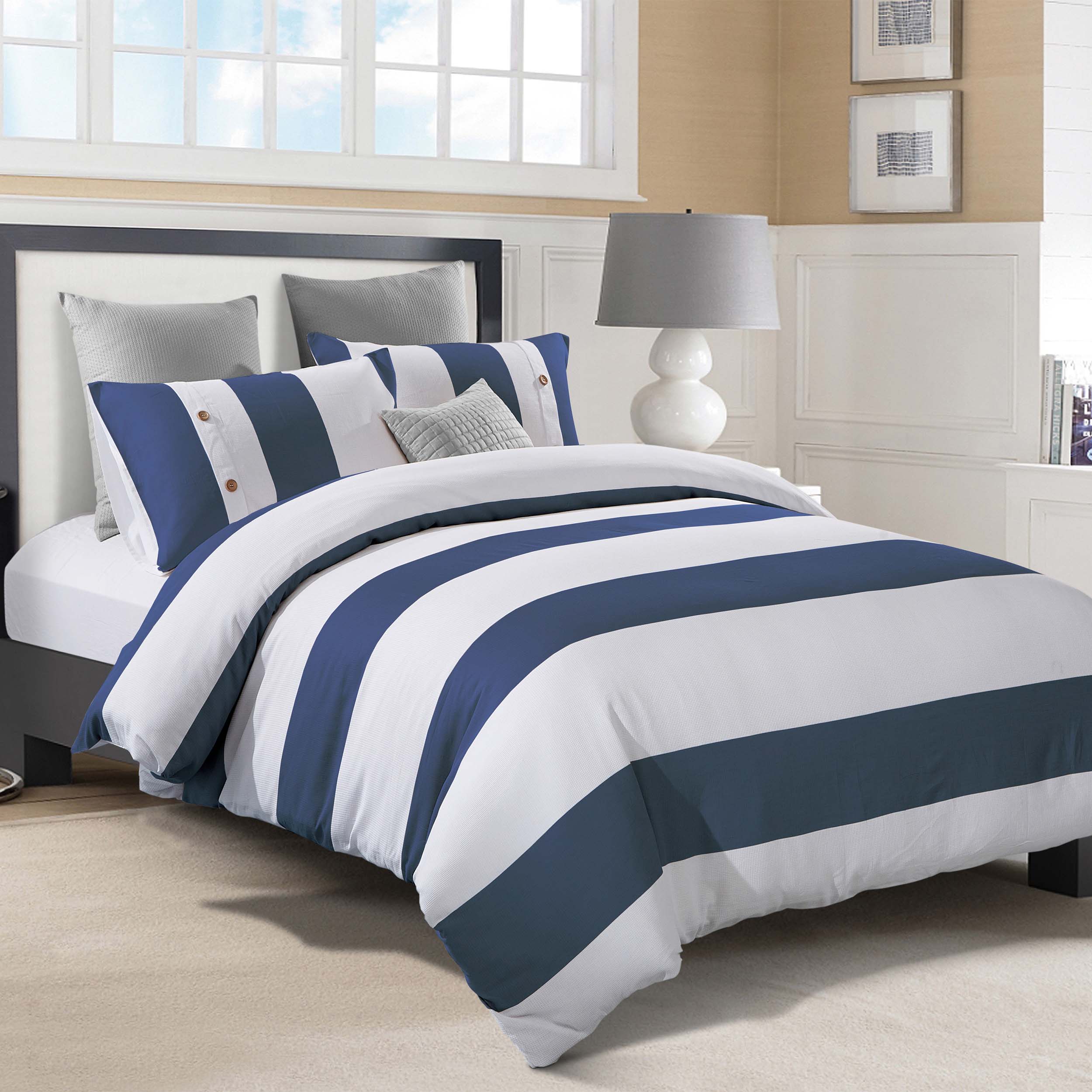 300 Thread Count Cotton Striped Duvet Cover Set - Queen Size Bedding Set with Pillowcases - Soft & Breathable for All Seasons - Perfect for Master Bedroom, Guest Room & Vacation Homes