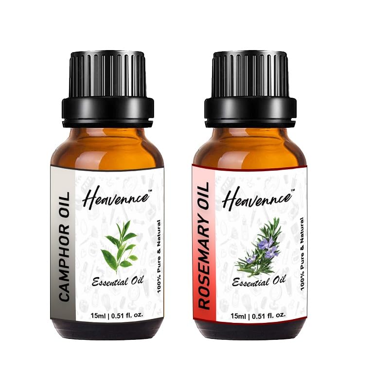 Heavennce Camphor Oil & Rosemary Oil Combo (30ML, Pack of 2) - Natural Hair Growth, Skin Moisturizer, Anti-Aging, Pain Relief & Aromatherapy | Perfect for Massage, Diffuser & DIY Beauty Products