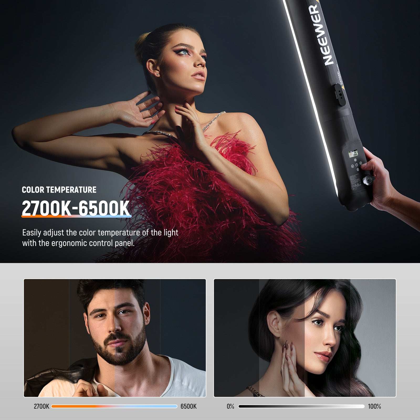 NEEWER BASICS GC21B 21W Bi-Color LED Tube Light - Portable Inflatable Softbox for Photography, Videography, YouTube & TikTok Content Creation