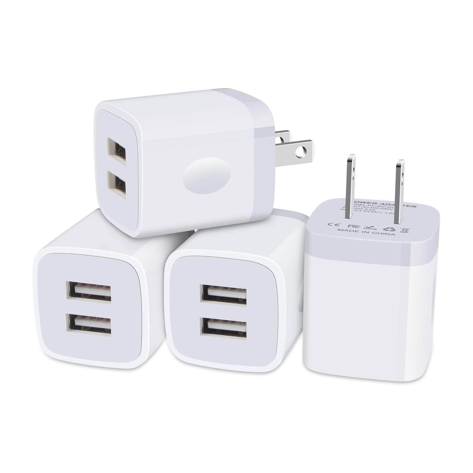 Sicodo 4-Pack USB Wall Charger with Dual Ports - Fast Charging Cube Power Adapter Block for iPhone 16/15/14/13/12/SE/11, Samsung Galaxy S24/S23/S22/S21, Google Pixel, LG & Moto Phones - Perfect for Home, Office & Travel Charging Needs