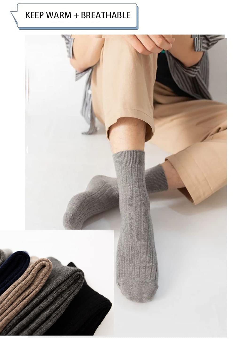 CHERISH 5 Pairs Men's Wool Socks - Thick Warm Winter Thermal Knit Crew Socks for Cold Weather - Perfect for Hiking, Skiing & Outdoor Activities
