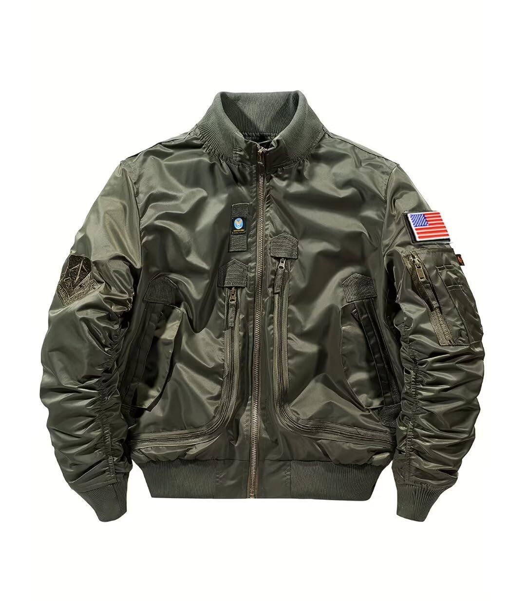 FTIMILD Men's Military Bomber Jacket - Lightweight Windbreaker for Spring & Fall - Tactical Jacket with Multiple Pockets & US Armband - Perfect for Outdoor Activities, Casual Wear & Military Enthusiasts