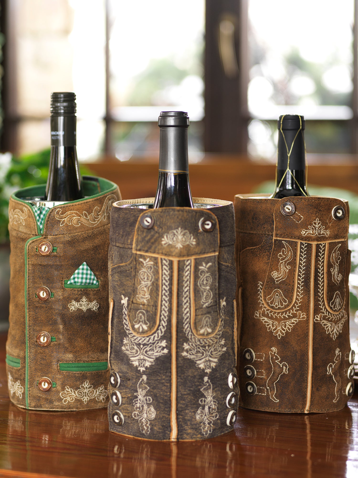 Vintage Leather Lederhosen Beer & Wine Cooler - Insulated German Oktoberfest Costume Accessory for Parties, Festivals, and Themed Events