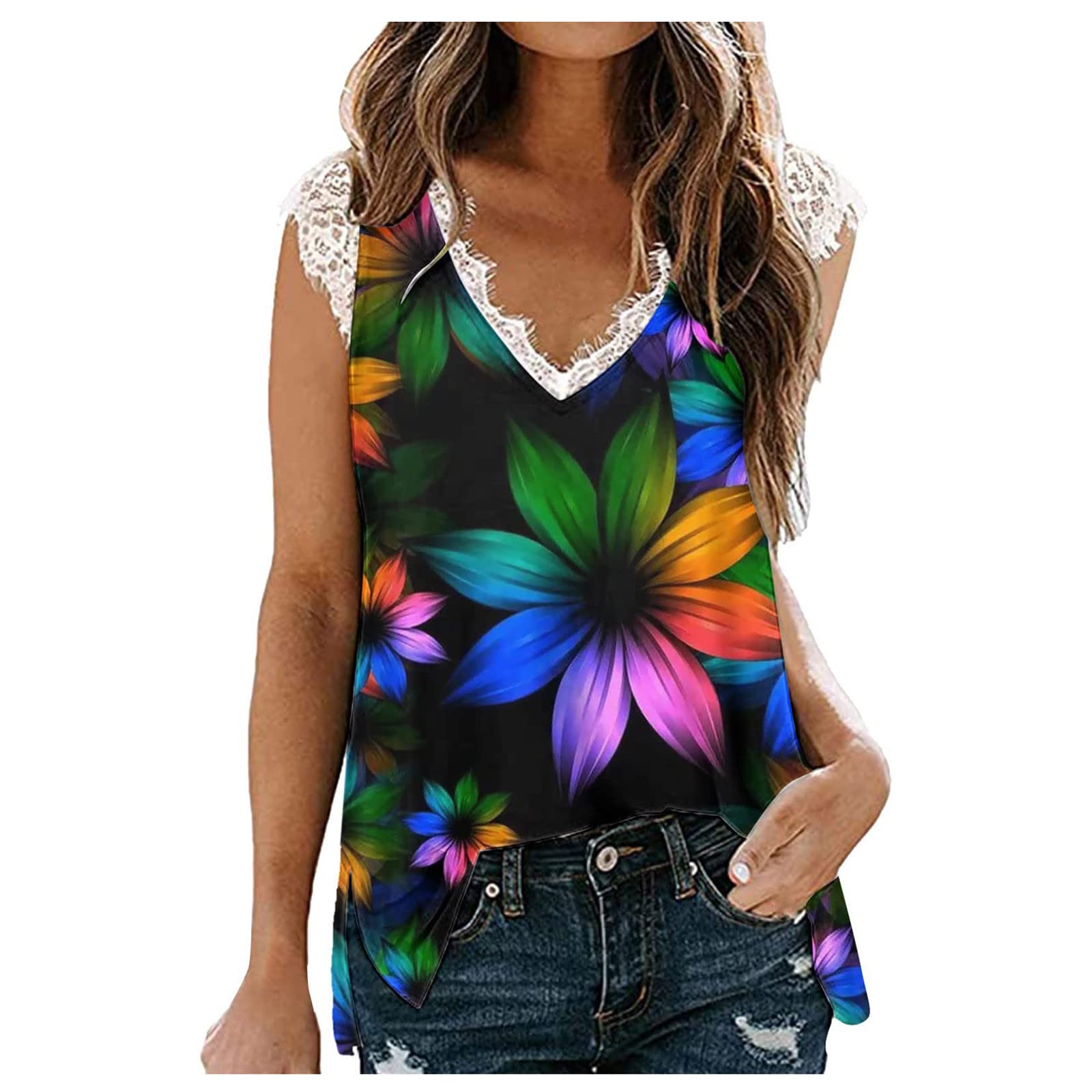 Women's Slim Fit Running Tank Tops - Breathable Sleeveless Workout Shirts with Lace Trim & Casual Print Design | Perfect for Gym, Yoga, Jogging & Summer Outdoor Activities