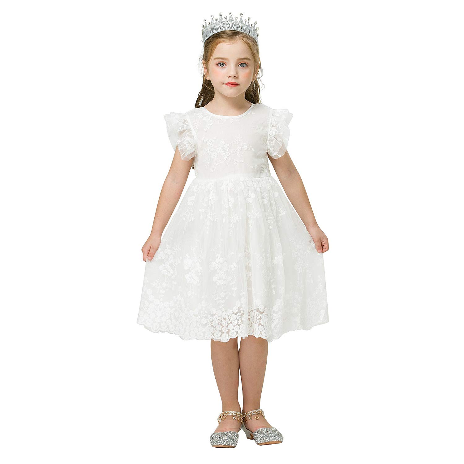 TTYAOVO Girls Embroidered Lace Sleeveless Tulle Flower Princess Party Dress with Back Bow - Elegant Birthday, Wedding & Special Occasion Outfit for Toddler Girls