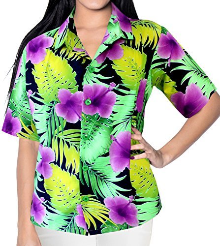 LA LEELA Women's Funny Short Sleeve Hawaiian Shirt - Casual Summer Vacation Beach Tops for Women - Perfect for Luau Parties, Tropical Getaways & Everyday Wear