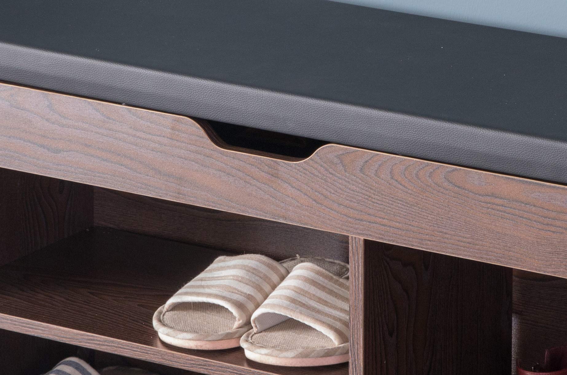 Basicwise Entryway Storage Shoe Rack with Top Seat - Brown & Black Shoe Organizer Bench for Hallway, Mudroom, or Living Room - Space Saving Entry Bench with Shoe Storage