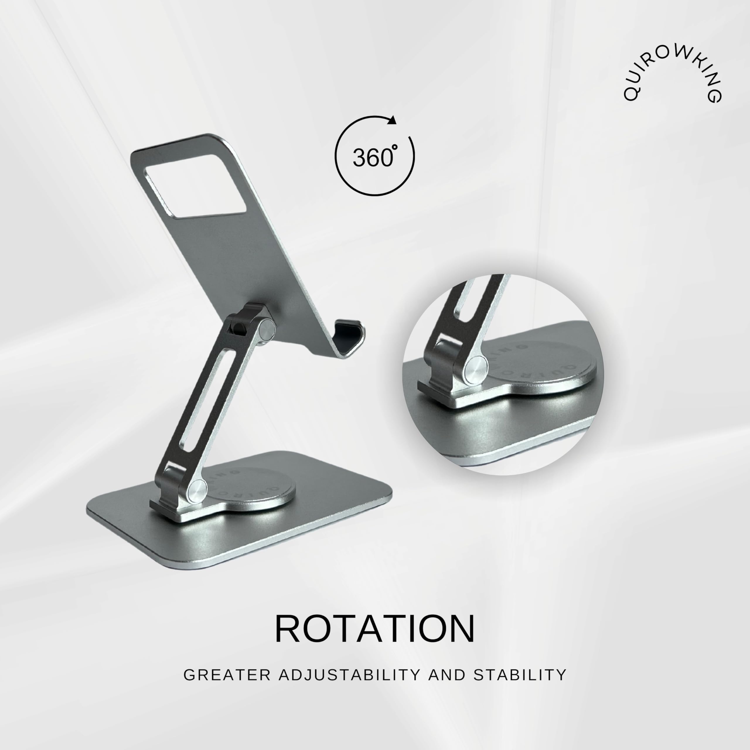 360° Rotating Aluminum Phone & Tablet Stand - Adjustable Foldable Holder for iPhone, iPad, Kindle - Silver Gray Desk Organizer for Office, Home & Car Use