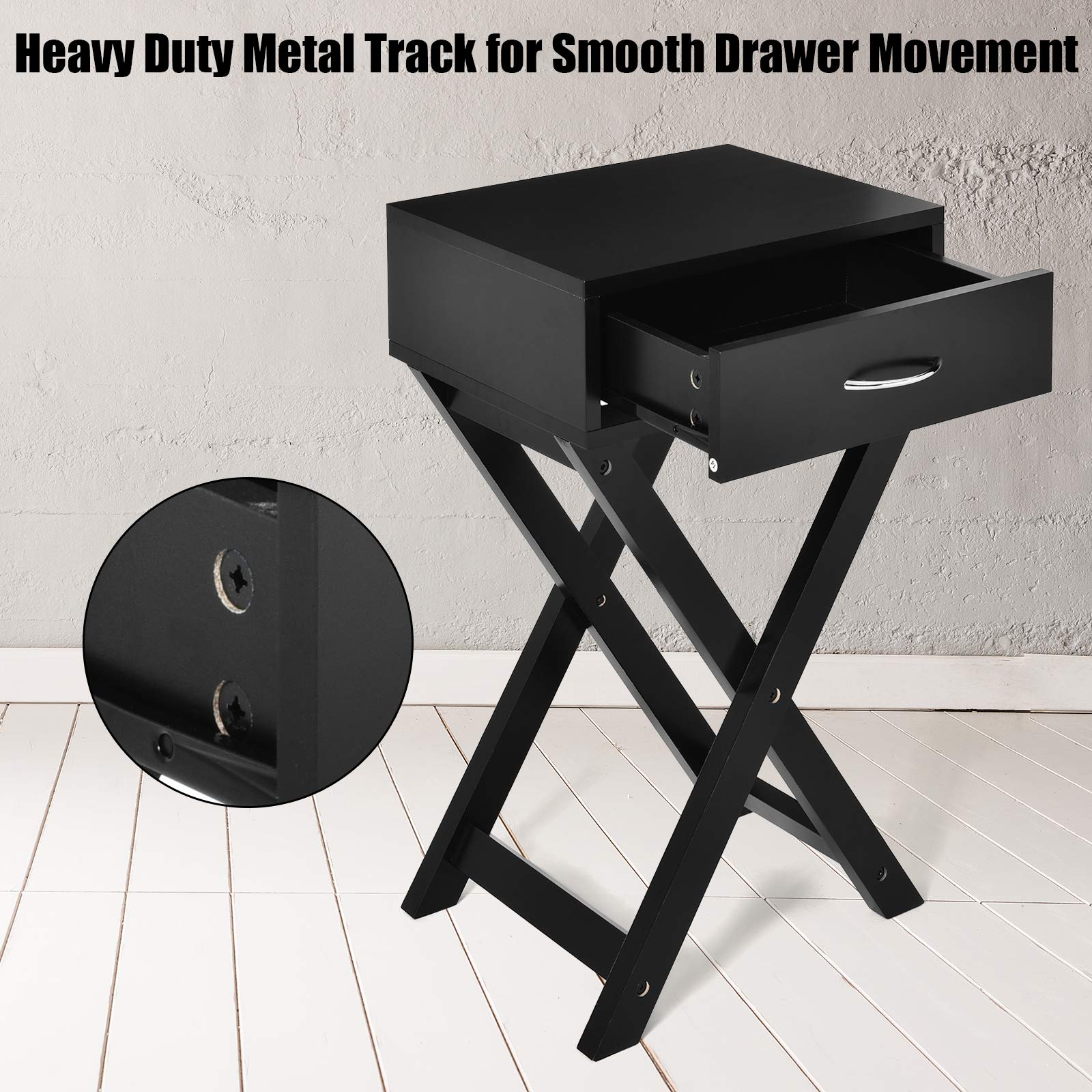 Giantex Black X-Shaped Nightstand with Drawer - Modern Accent End Table for Bedroom & Living Room - Perfect as Sofa Side Table, Nightstand or Bedside Table