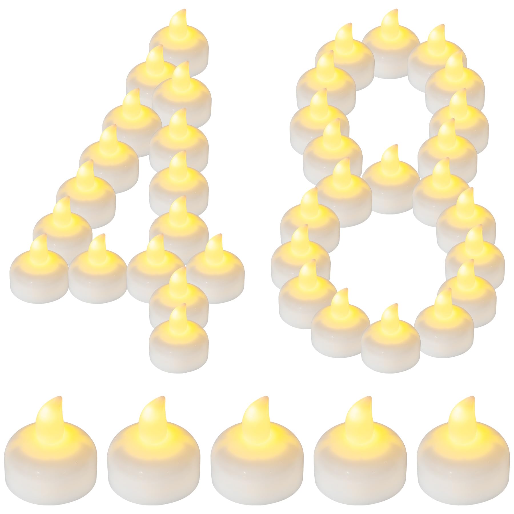 48 Pack Waterproof LED Floating Tea Lights - Flameless Flickering Battery Operated Candles for Wedding Centerpieces, Halloween Decor, Vase Fillers, Pool & Bath Relaxation (White)