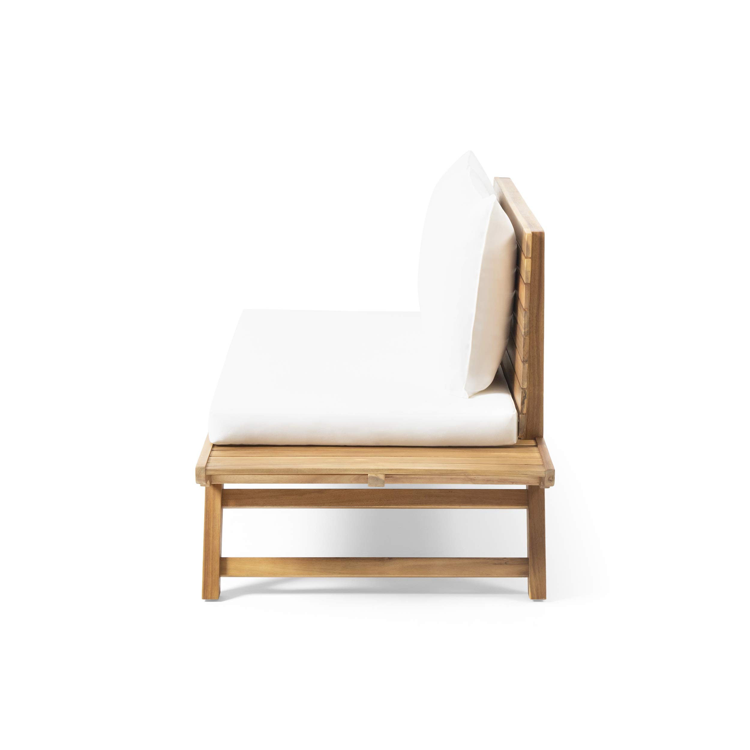 GDFStudio Outdoor Wooden Loveseat with Cushions - White & Teak Finish Patio Furniture Set for Garden, Porch, and Backyard Relaxation