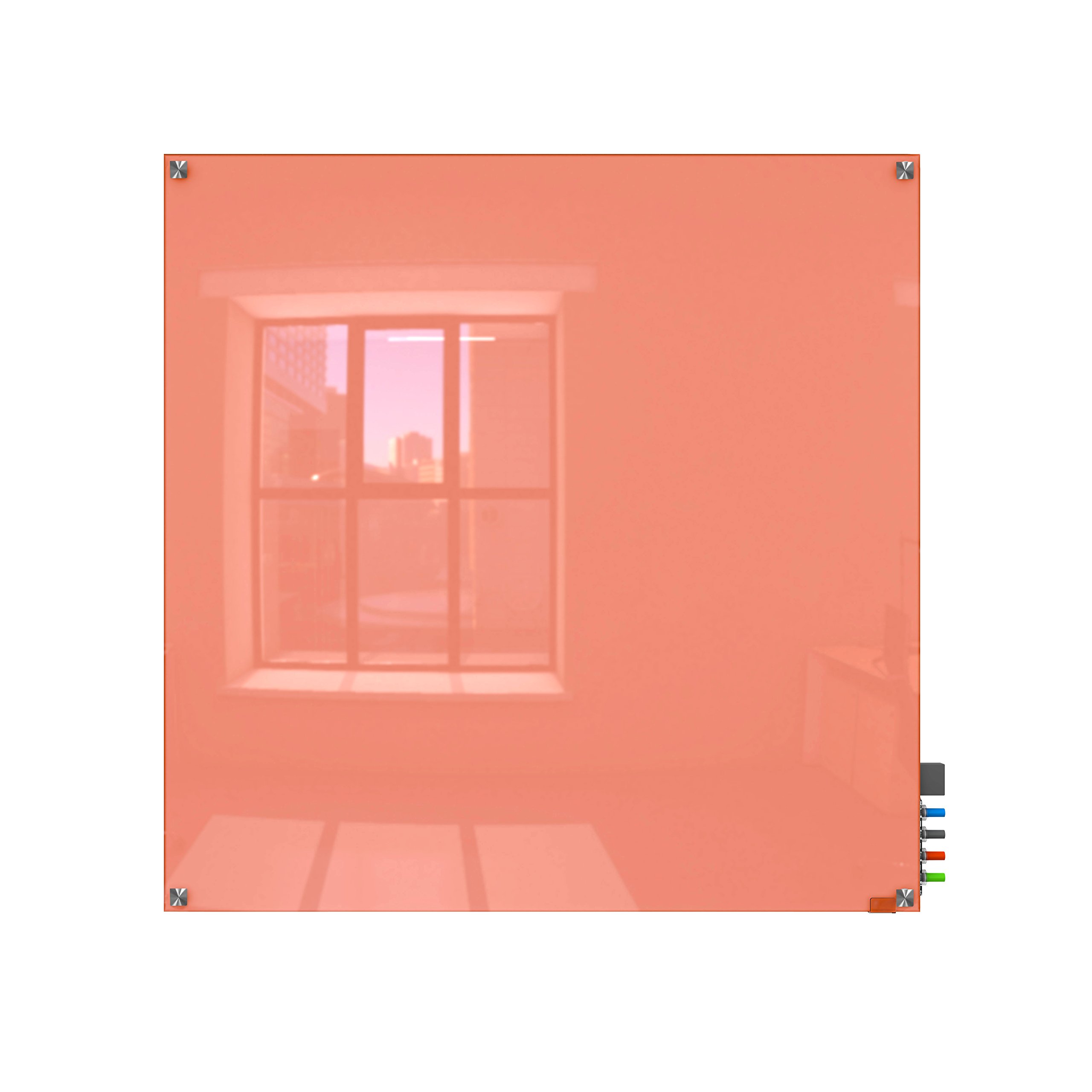 Ghent 4' x 4' Harmony Magnetic Glass Whiteboard - Peach Color with Square Corners - Includes 4 Rare Earth Magnets, 4 Dry Erase Markers & Eraser (HMYSM44PH) - Perfect for Office, Classroom or Home Use