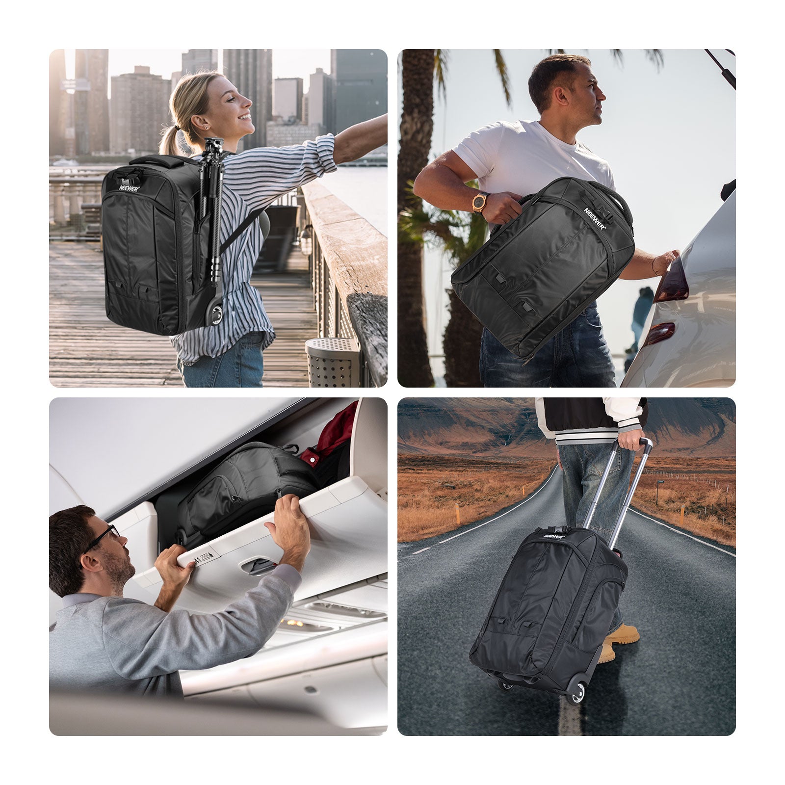 NEEWER 22x14x10 Inch 2-in-1 Rolling Backpack with Trolley Handle - Perfect for Travel, Business Trips & Outdoor Adventures