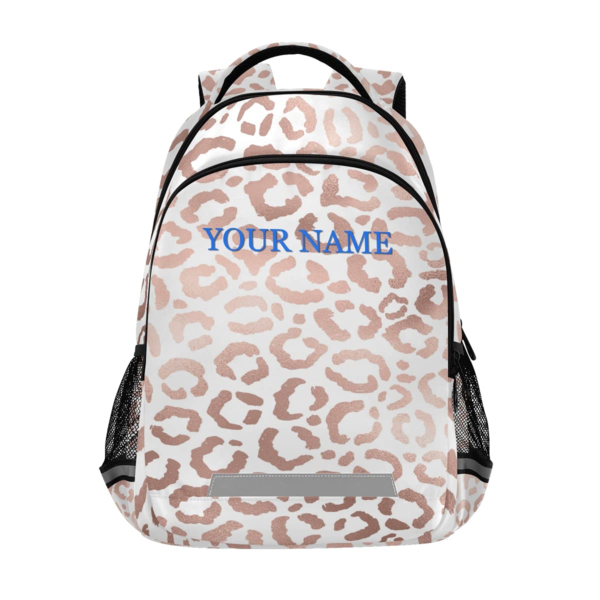 Personalized Kids Backpack - Custom Name Text & Rose Gold Leopard Print Design - Pink School Backpack for Girls | Perfect for School, Travel & Daily Use