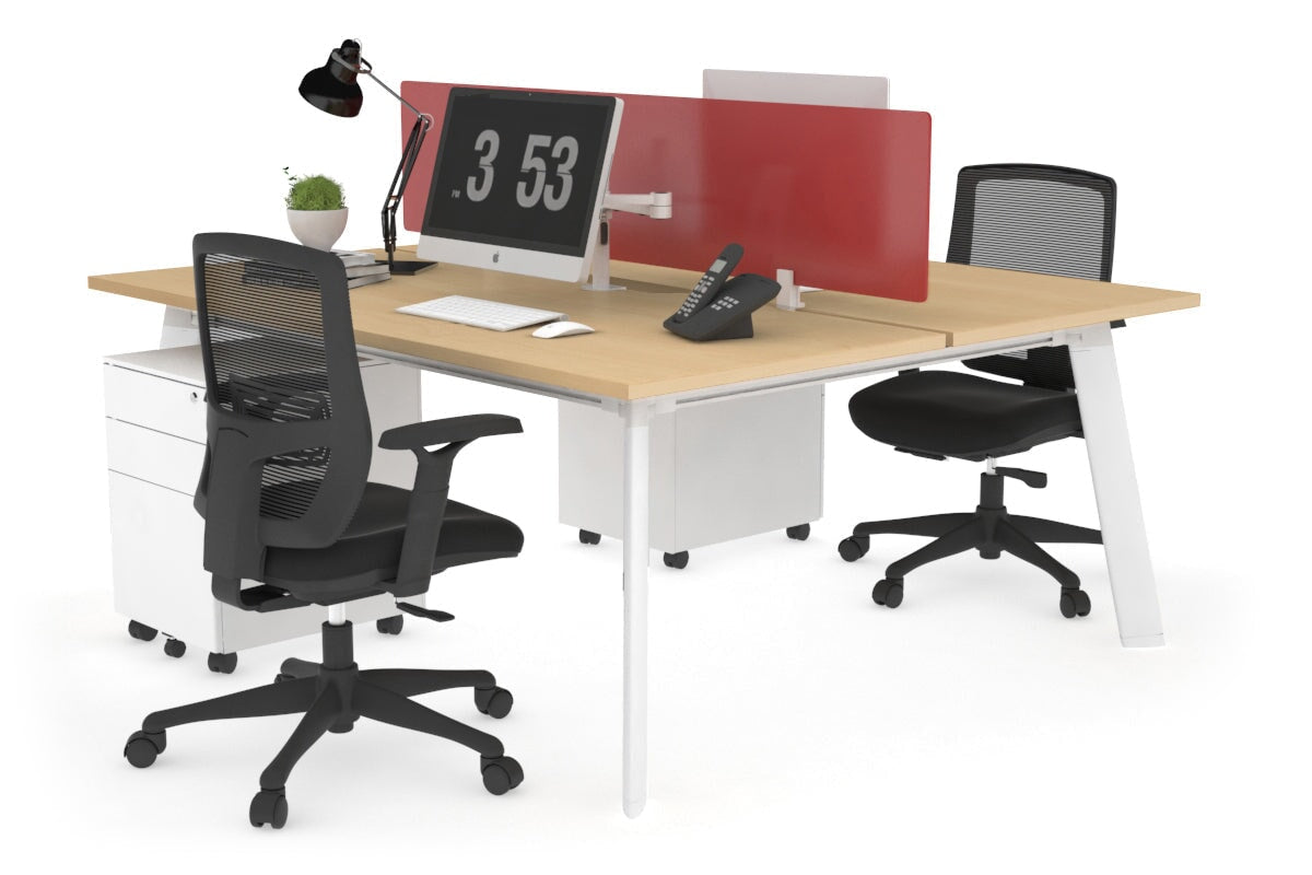 2 Person Workstation with White Frame - 1800L x 800W Switch Desk with Cable Management Scallop for Office & Home Workspace